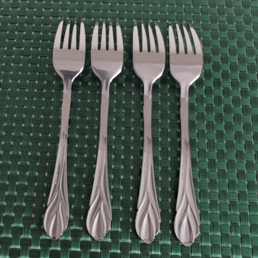 Hampton Silversmiths LILY FROSTED Salad Forks Lot Set of 4 Stainless Satin Vtg - Picture 4 of 8